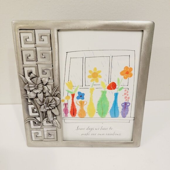 Vtg Silver Toned Square Floral Photo Picture Frame - Picture 1 of 5